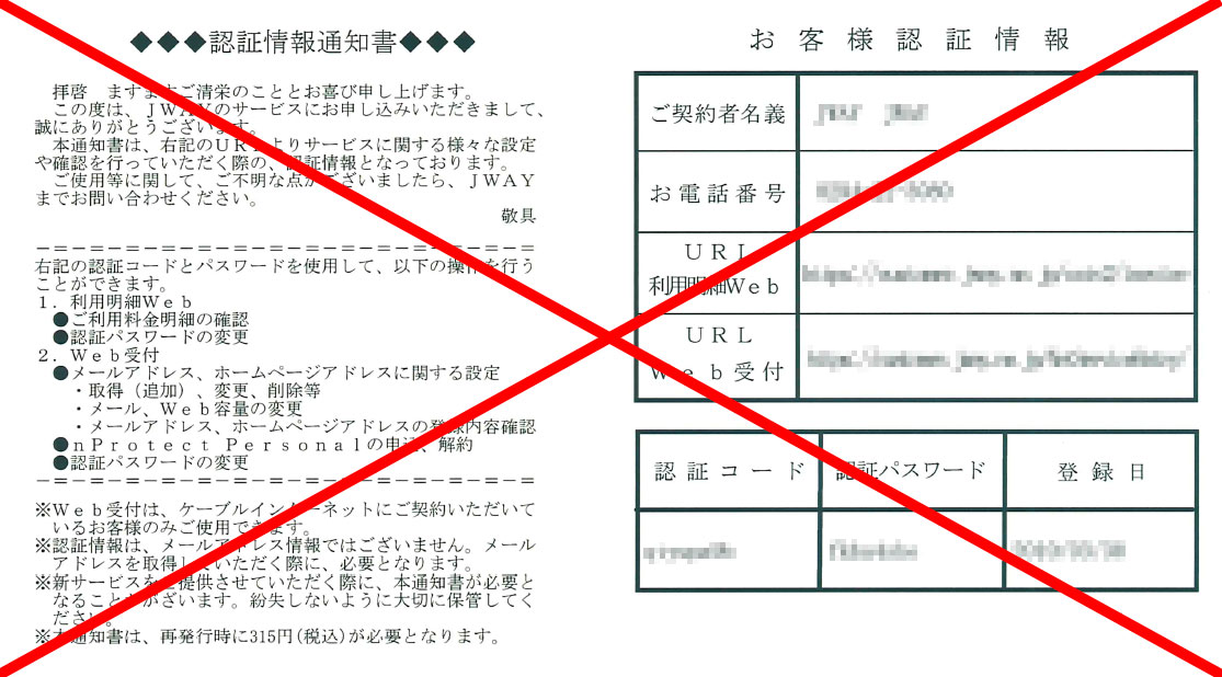 ご利用いただけない「認証コード／パスワード」イメージ例